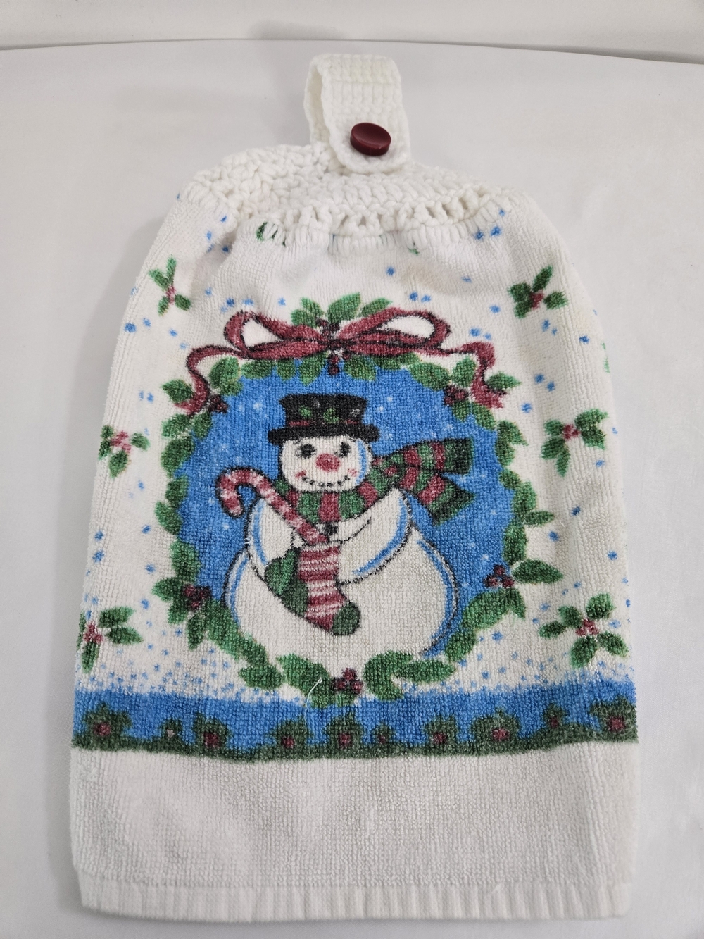 Aceco Vintage Christmas Snowman Kitchen Towel Crochet Top Cotton Holiday